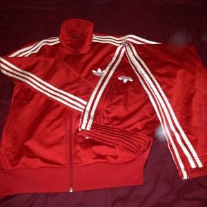 mens red adidas tracksuit